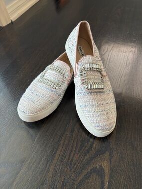 Karl Lagerfeld Ermine Tweed Slip-On Sneakers Crystal Embellishment Size 10